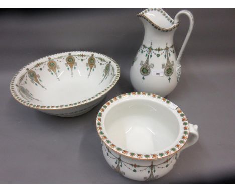 Early 20th Century pottery jug and basin with matching chamber pot 