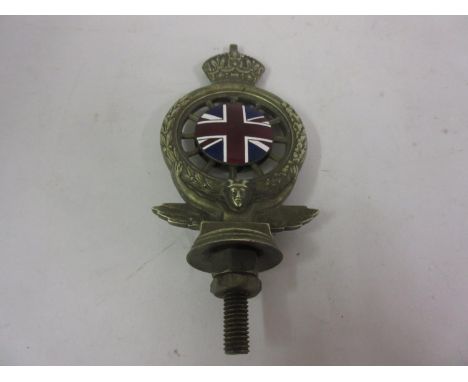 20th Century cast metal silvered Royal Automobile Club mascot with enamel Union Jack, No. D6420 