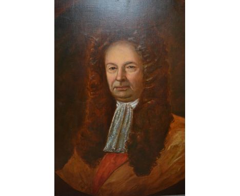 20th Century oil on canvas, head and shoulder portrait of a 19th Century bewigged gentleman, 35ins x 27ins, unframed, unsigne