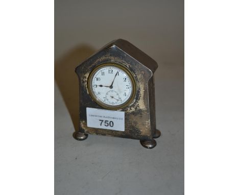 Small Birmingham silver cased dressing table clock, 4ins highDented and very dirty as shown in photos 