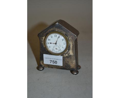 Small Birmingham silver cased dressing table clock, 4ins highDented and very dirty as shown in photos 