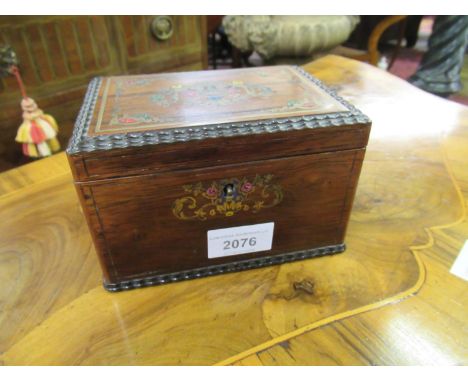 19th Century French rosewood brass floral marquetry and inlaid tea caddy 