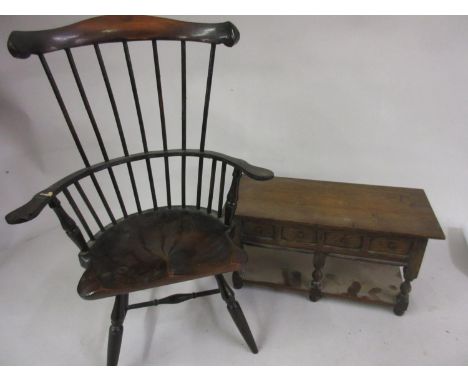 Miniature model of a comb back armchair and a box in the form of an 18th Century oak dresser 