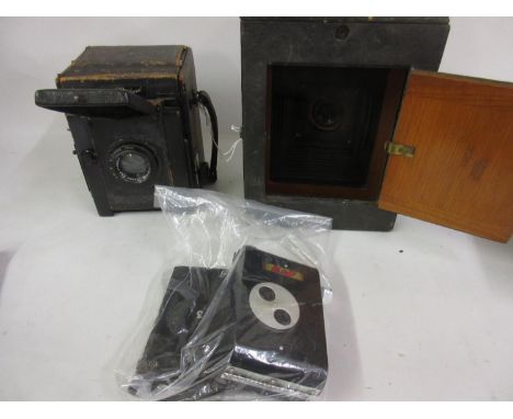 Leather covered box camera, Junior Special, L & J camera  and another camera 