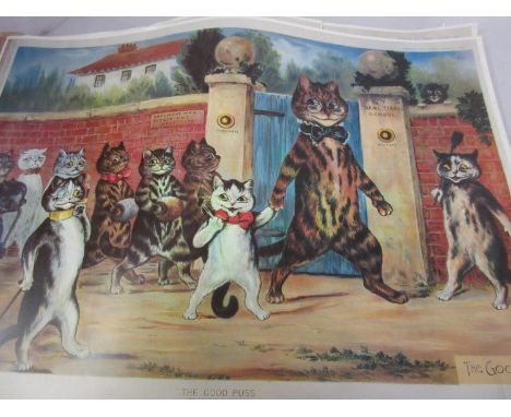 Folio containing a large quantity of posters, ' The Good Puss ' re-printed from a painting by Louis Wain 