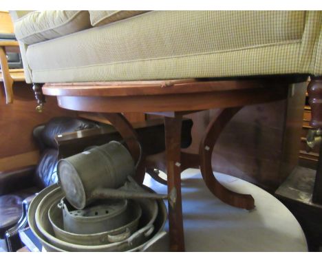 Modern American cherry wood circular pedestal dining table, together with a set of six matching ladder back chairs 