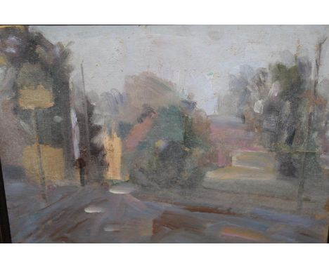 Attributed to Harold Workman, oil on board, street scene, signed and inscribed verso ' Workmen ', Langham sketch, 10ins x 13i