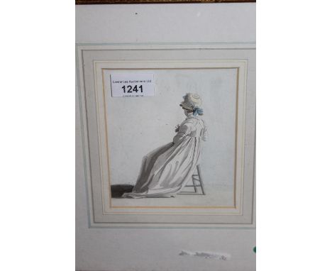 Late 18th or early 19th Century English school, watercolour, portrait of a seated girl with her back to the viewer, 5.25ins x