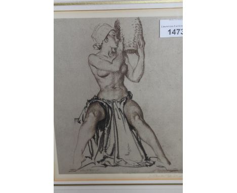 Sir William Russell Flint, monochrome print of a girl, signed, 8.5ins x 7.5ins 