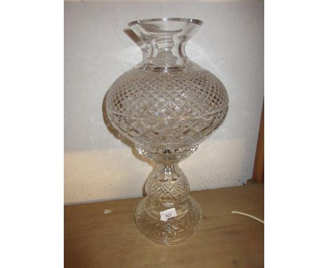 Large Waterford cut glass table lamp with mushroom shade, 19in highwould need re-wiring, otherwise in good condition 