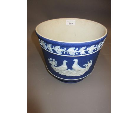 Wedgwood blue Jasperware jardiniere, 7ins highNo chips or cracks, but there are some slight scratches and rubbing marks to th