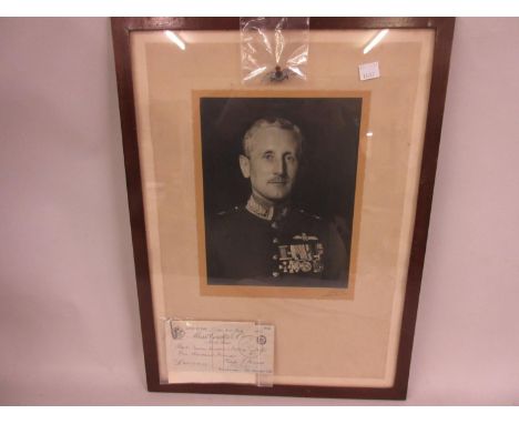 Mahogany framed photograph of Air Commodore Philip Fletcher Fullard, with a gilt brass and enamel Royal Air Force badge and a