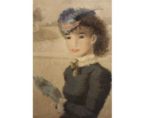 Attributed to Margaret Russell, oil on canvas, portrait of a young lady in a park, unsigned, 24ins x 20ins, in a swept, paint