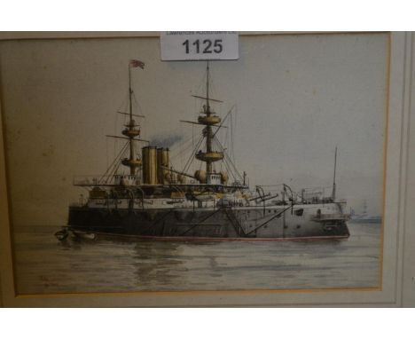 Alma Cull, watercolour portrait of H.M.S. Jupiter, signed and dated '98, 5ins x 7.5ins, gilt framed 