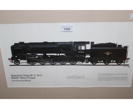 Signed David Shepherd print of a standard class 9F 2-10-0 92203 Black Prince Steam Train, 9ins x 17ins 