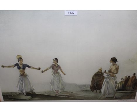 Sir William Russell Flint, artists signed print of ladies dancing on a stone plateau, 15in x 21in 