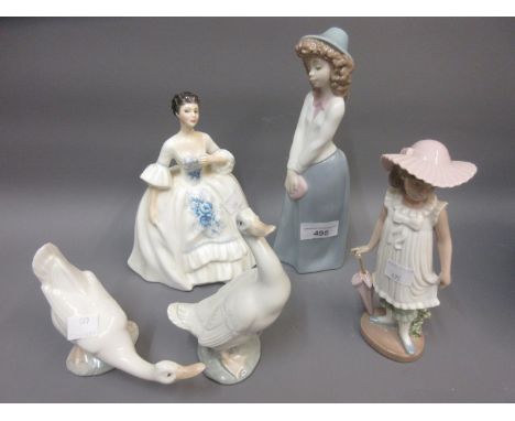 Group of four Nao figures and a Royal Doulton figure of ' Kelly ' HN2478 