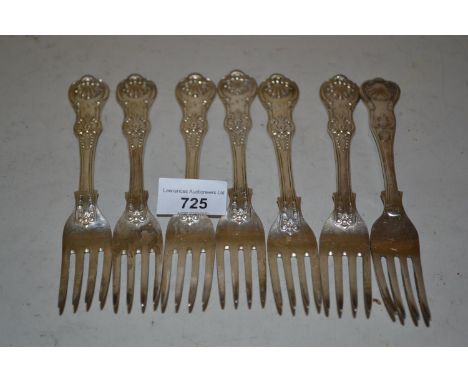 Set of six Victorian silver Honeysuckle pattern dinner forks and another similar fork 