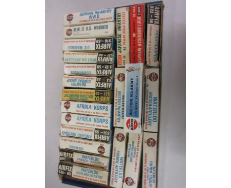 Box containing twenty 1960's Airfix model soldiers including World War I and World War II etc. 