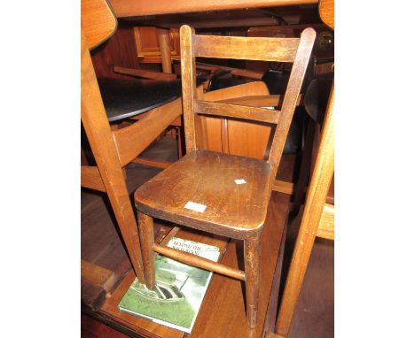 Oak child's chair and a faux wood painted dome top trunk 