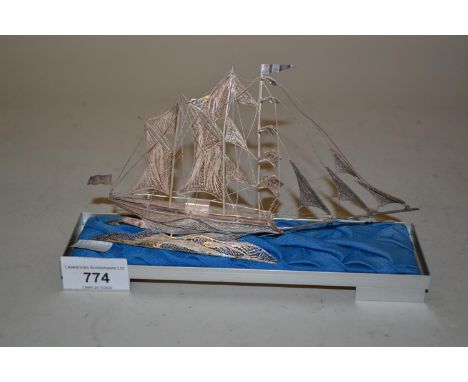 Continental filigree and silver wire work model of a yacht 