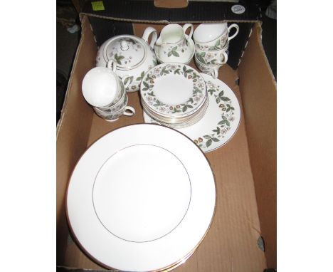 Royal Albert Gossamer pattern part tea service together with a Wedgwood Strawberry pattern six place setting tea service and 