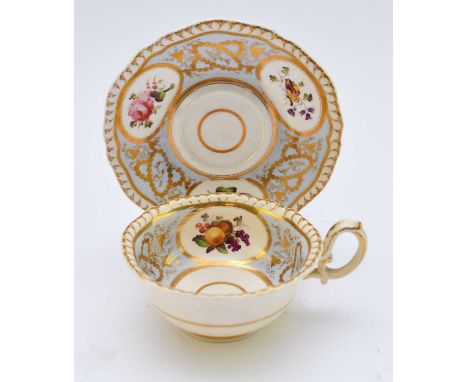 H&amp;R Daniel - A teacup and saucer, circa 1824-25of 'Second Gadroon Variation A' form, pattern 4114, the pale lilac ground 