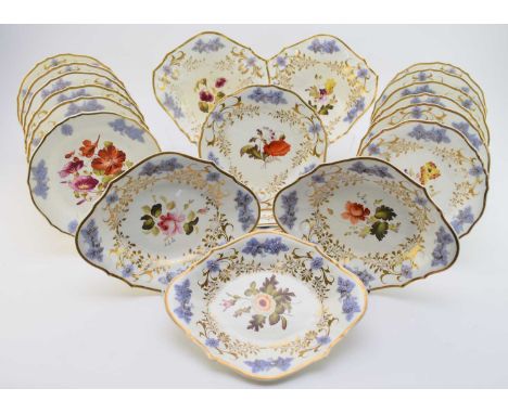 H&amp;R Daniel - A dessert service, circa 1824-5of cusped form, pattern 3835, with lilac sprigged vines and grapes, decorated