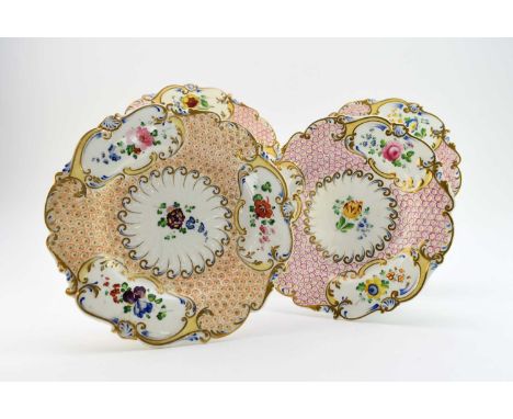 H&amp;R Daniel - Four 'Mayflower' dessert plates, circa 1828, comprising three in pattern 4632,  enamelled with floral sprays