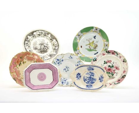 H&amp;R Daniel - A group of earthenwarescomprising an oval twin-handled sauce tureen stand, with a hexagonal well, transfer-p