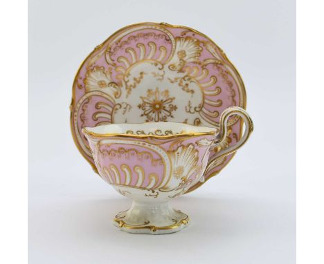 H&amp;R Daniel - A teacup and saucer, circa 1844-46of 'Savoy' shape, the cup of pedestal form, pattern 8837, pink ground with