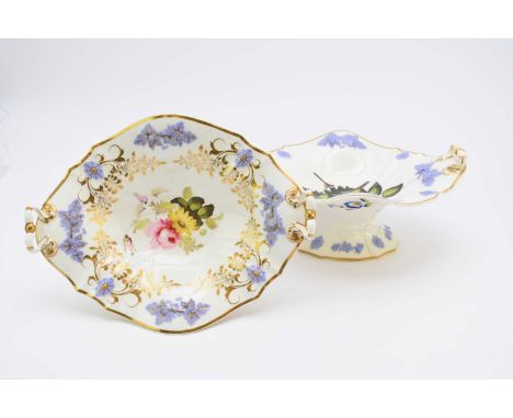 H&amp;R Daniel - Two lavender sprigged dessert centrepieces, circa 1825-6of cusped, twin-handled form raised on pedestal base