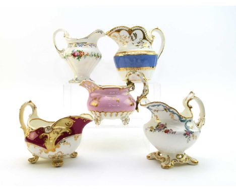 H&amp;R Daniel - A breakfast milk jug, of 'First Gadroon' shape, circa 1826-7, with a scroll handle, decorated with a lilac p