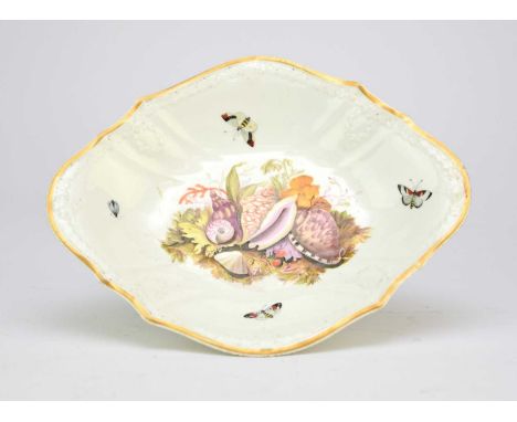 H&amp;R Daniel - An oval dish, circa 1824of 'cusped' form with ribbon and wreath moulding, decorated with enamelled shells an