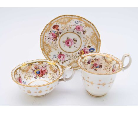 H&amp;R Daniel - A trio of a coffee cup, teacup and a saucer, circa 1826pattern 4057, of 'Second Gadroon Variation A' form, f