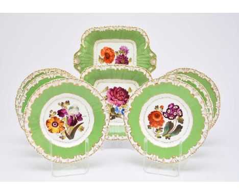 H&amp;R Daniel - A part dessert service, circa 1830pattern 4988, of 'ribbed' form, Variation A, with broad apple green border