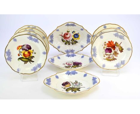 H&amp;R Daniel - A part dessert service, circa 1825pattern 4019, of cusped form with lilac vine springing, finely painted wit