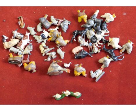 Britains (and other makes) Lead Farm Animals. Mixed lot, birds, rabbits, cows, sheep (smaller scale). Approx 52 items. With p