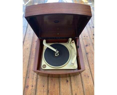 Pye Record Player In Wooden Case. A vintage Pye 'Black Box' portable gramophone with Monarch record changer playing deck, c.1