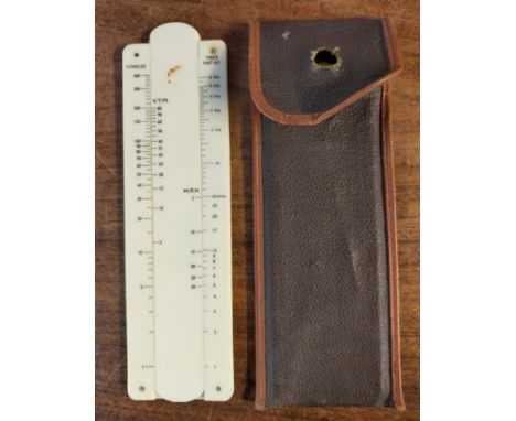 British Military ‘Vee Tee’ Slide Rule Instrument – c.1920s. This unusual slide rule instrument is designed for military vehic