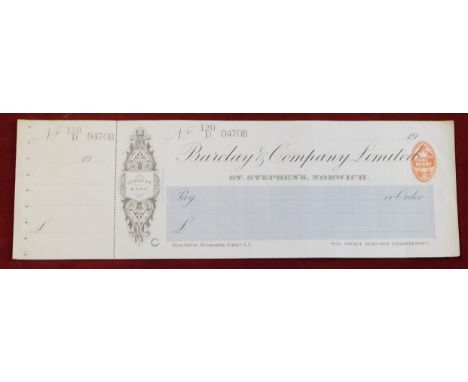 Stubbs' Guardian of Commerce Institute - 1884 Cheque book, used with cheque stubs to local Cigar Merchants etc., unused blue 