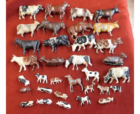 Britains / Johillco (and other makes) - Collection of lead farm animals, mostly Cows. (approx. x33 items). All have paint los