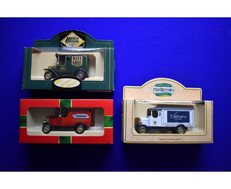 Toy Vans. LLEDO. Golden Days x3 boxed. 1920 Model T Ford Van Days Gone,. 1926 Bullnose Morris Van F Christmas, 1939 Dennis, C