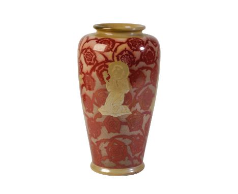 GORDON FORSYTH FOR PILKINGTONS ROYAL LANCASTRIAN: A LUSTREWARE VASE, shouldered form, decorated with flower heads and frieze 