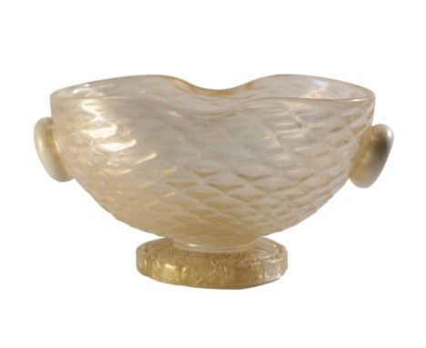 BAROVIER AND TOSO: A MURANO GLASS FOOTED BOWL, designed by Ercole Barovier, for Ferro-Barovier-Toso, oval form with lipped si