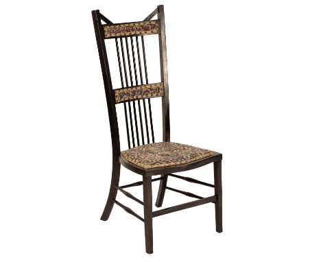 AESTHETIC MOVEMENT EBONISED SINGLE CHAIR, with high back, upholstered in a Liberty & Co floral fabric, 107cm high x 41cm deep