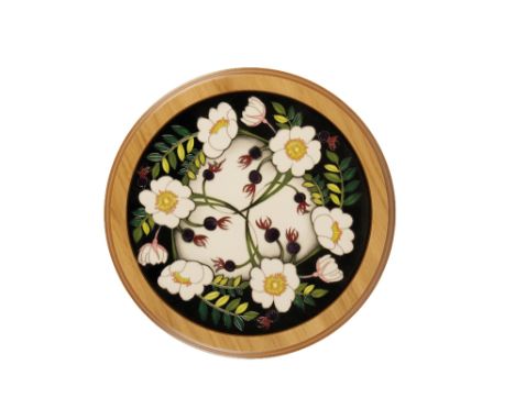 MOORCROFT: A " SCOTCH ROSE" PLAQUE, c. 2016, circular form, tubeline decorated and painted in polychrome, designed by Nicola 