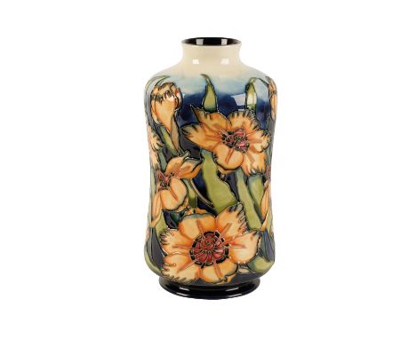 MOORCROFT: A "SPRIRAXIA" LIMITED EDITION VASE, c. 1998, cylindrical form with raised collar, tubeline decorated and painted i