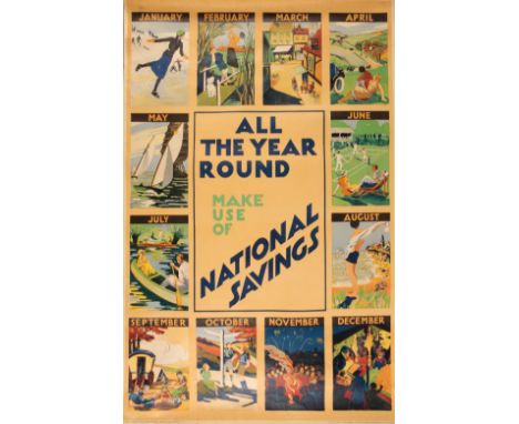 •NATIONAL SAVINGS ADVERTISING POSTER "ALL THE YEAR ROUND MAKE USE OF NATIONAL SAVINGS", no.214, Publ. The National Savings Co