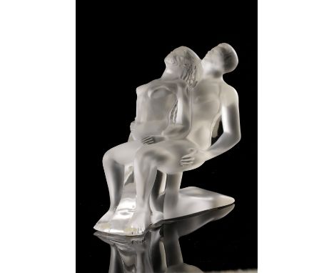 LALIQUE: A "DANSEURS ENLACES" FROSTED GLASS SCULPTURE, no. 1192700, modelled as a dancing couple, signed markings, complete w